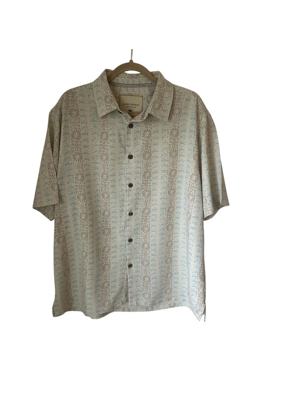 Island Republic Cream Silk Men’s Short Sleeve Button Down Shirt Beach XL